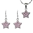 Pink Sapphire Cubic Zirconia Pave Star Platinum Overlay CAREFREE Sterling Silver Pendant Necklace and Drop Earrings Set