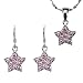 Pink Sapphire Cubic Zirconia Pave Star Platinum Overlay CAREFREE Sterling Silver Pendant Necklace and Drop Earrings Set