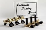 Gold and Black Classical Guitar Tuners Lyre Style with Black Knobs