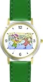 Boy and Girl Skaters Cartoon No.1 Ice Skating Theme Ice Skating - WATCHBUDDY® DELUXE TWO-TONE THEME WATCH - Arabic Numbers - Green Leather Strap-Size-Large ( Men's Size or Jumbo Women's Size )