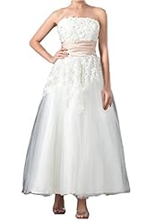 Strapless Natural   Waistline  Lace Applique Ankle Length  Ball Gown  Dress