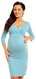 Zeta Ville女性のマタニティラップVネックライン帝国シームプリーツドレス001c (ライトブルー, 17)