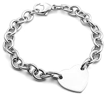 Sterling Silver Heart Tag Bracelet, 8"
