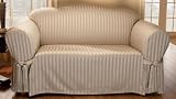 Satin Stripe Sofa Slipcover - Stone