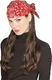 Sexy Womens Costume Biker Pirate Red Do-Rag Wig Braided Braids Harley Bandana Buccaneer Wench Brown