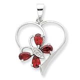 Sterling Silver Rhodium Garnet & Diamond Butterfly Heart Pendant