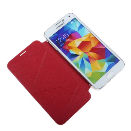 HOTGO® PU Leather Cover Case with Multi-angle Stand Magnetic Closure Ultra Slim for Samsung Galaxy S5 V i9600 - Red