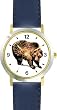Grizzly Bear or Brown Bear Animal - WATCHBUDDY&reg; DELUXE TWO-TONE THEME WATCH - Arabic Numbers - Blue Leather Strap-Size-Large ( Men's Size or Jumbo Women's Size )