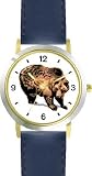 Grizzly Bear or Brown Bear Animal - WATCHBUDDY&reg; DELUXE TWO-TONE THEME WATCH - Arabic Numbers - Blue Leather Strap-Size-Large ( Men's Size or Jumbo Women's Size )