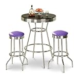 Chrome Bar Table & 2 Chrome Finish Glitter Lavender Vinyl Seat Barstools