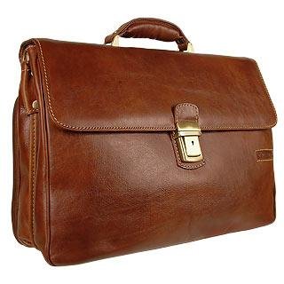 Chiarugi Mens Genuine Leather Double Gusset Briefcase Brown