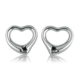 Open Heart Black Diamond Stud Earrings in Sterling Silver .925