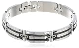 Mens Stainless Steel Bracelet with Black Diamond-Accent and Black Plating, 8.25