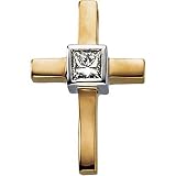 14K Yellow Gold Diamond Cross Pendant - 18.50x12.50mm