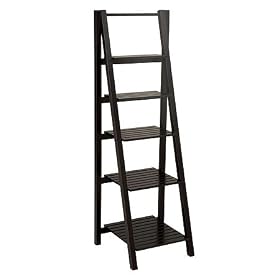Black Five Shelf Bead Board Ladder Bookcase by SmartBargains