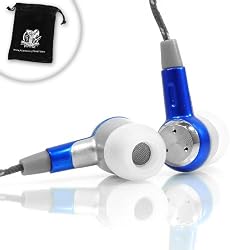Custom Fit e-Reader Noise Isolation Ear Buds - GoGroove BassBuds Blue MX Edition - Everlasting Nylon Cord - Perfect for Kindle or Sony Digital Reader! *Includes Accessory Bag