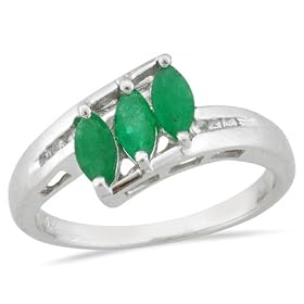 Buy 925 Sterling Silver 0.79cts Emerald and White Topaz Ring