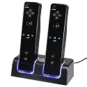 Dual Charging Station w/ 2 Rechargeable Batteries & LED Light for Wii Remote Control, Black