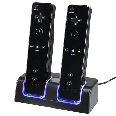 eForCity Dual Charging Station w/ 2 Rechargeable Batteries & LED Light for Wii Remote Control, Black