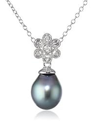 Sterling Silver Tahitian Cultured Pearl and Diamond Fashion Pendant Necklace, (0.03 cttw, G-H, Color, I2-I3 Clarity), 18"