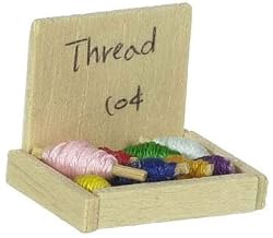 Dollhouse Miniature Wooden Box Of Sewing Threads