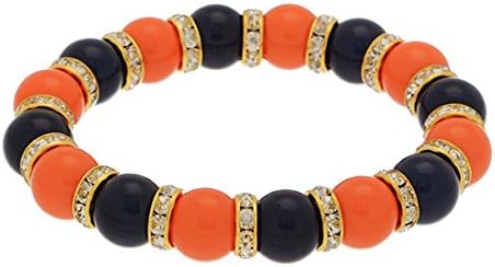 Navy & Orange Beaded Stretch Bracelet Crystal Clear Rhinestones Gold Tone Beads (Auburn Tigers Colors)