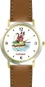 Cat Fishing - Cat Cartoon or Comic - JP Animal - WATCHBUDDY&reg; DELUXE TWO-TONE THEME WATCH - Arabic Numbers - Brown Leather Strap-Size-Women's Size-Small