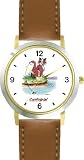 Cat Fishing - Cat Cartoon or Comic - JP Animal - WATCHBUDDY® DELUXE TWO-TONE THEME WATCH - Arabic Numbers - Brown Leather Strap-Size-Children's Size-Small ( Boy's Size & Girl's Size )
