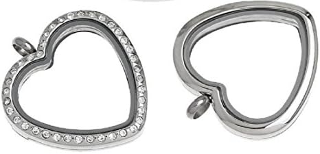 Large 30mm Silver tone Heart Shaped with Crystals Floating Charm Locket Necklace with 28" Chain