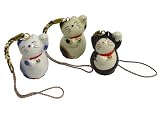 招福万来☆招き猫根付ストラップ（陶器製）【クロ】