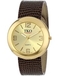 TKO ORLOGI Womens TK616-GBR Gold Brown Leather Slap Watch