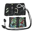 Silky Embroidered Brocade Jewelry Travel Organizer Roll Pouch - Onyx Black