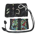 Silky Brocade Jewelry Travel Organizer Roll Pouch - Onyx Black