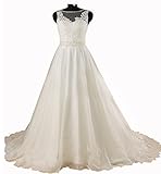 Zlass Drain Back Applique Princess Wedding Dress (6, Ivory)