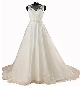 Zlass Drain Back Applique Princess Wedding Dress (6, Ivory)