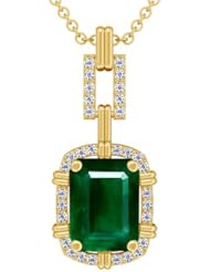 14K Yellow Gold Emerald Cut Emerald And Round Diamond Pendant (GIA Certificate)