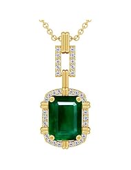 18K Yellow Gold Emerald Cut Emerald And Round Diamond Pendant (GIA Certificate)