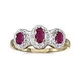 10k Yellow Gold Oval Ruby And Diamond Three Stone Ring