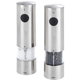 TopGourmet Cilio Monza Electric Salt and Pepper Mill Set Stainless Steel Acrylic Brushed Metal Finish 20 cm