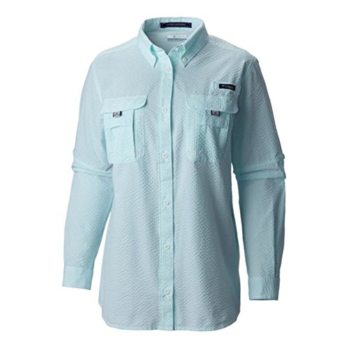 Columbia Women's Super Bahama Long Sleeve Shirt, Small, Ocean Water Seersucker