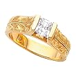 14K Yellow Gold Hand-Engraved Diamond Solitaire Engagement Ring - 0.50 Ct.