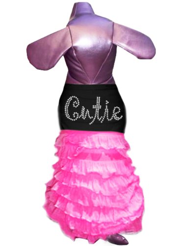 Pet Tease Cutie Frill Dog Dress, Medium, Black with Pink Frill with Rhinestone Lettering