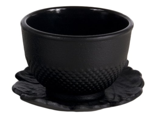 Gusseisen Teetasse - SCHWARZ - mit Untersetzer