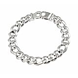 Sterling Silver Men's Handmade Figaro Link Bracelet Rhodium Plated 8.5