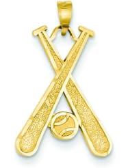 14K Yellow Gold Baseball Charm Pendant Jewelry