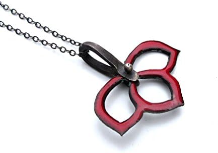 Red Kikyo Pendant - Sterling Silver and Enamel - Reversible