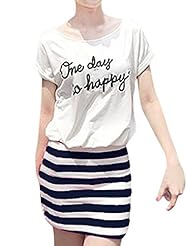Scoop Neck Elasticized   Waistline Summer Dolman Stretchy Striped Print Cotton/Polyester  Dress