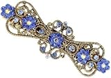 Gold Filigree Crystal Flower Barrette - Blue