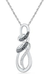 Sterling Silver Black and White Round Diamond Fashion Pendant (0.03 Cttw)