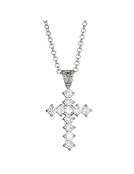 Shiny Sterling Silver Cross Pendant Necklace with Cubic Zirconia for Women with Chain